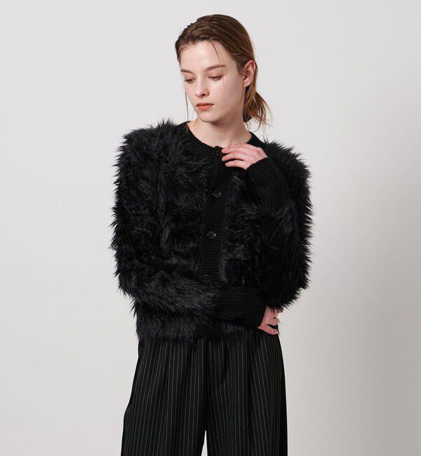 ASTRAET「＜ASTRAET＞シャギー クルーネック カーディガン」|カーディガン|BLACK