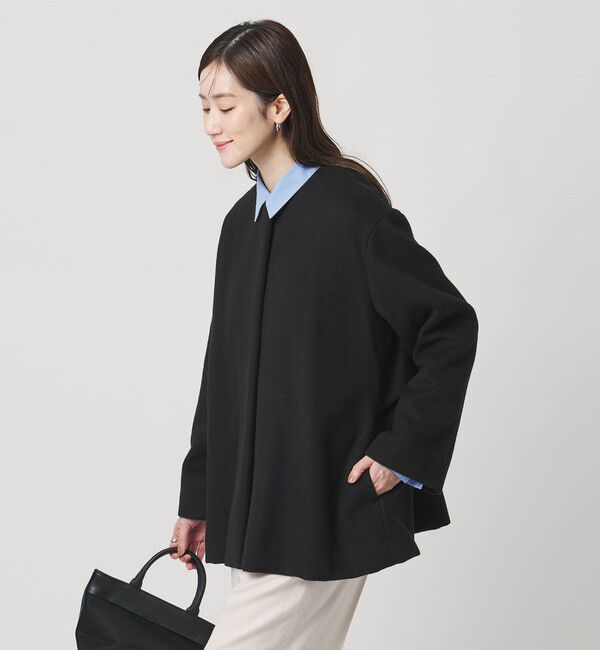 UNITED ARROWS「バック フレア ショート コート」|ノーカラージャケット|BLACK