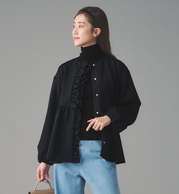 UNITED ARROWS「SPONGY フリル ペプラム ジャケット」|ノーカラージャケット|