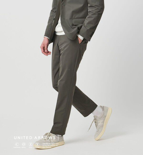 UNITED ARROWS「ダブルクロス ノープリーツ パンツ UA COZY ウォッシャブル ２WAYストレッチ はっ水」|スーツ|OLIVE