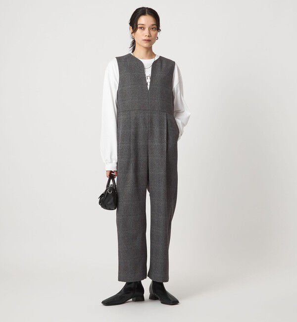 UNITED ARROWS green label relaxing「［size SHORT/TALLあり］ツイードライク キーネック オールインワン」|オールインワン|