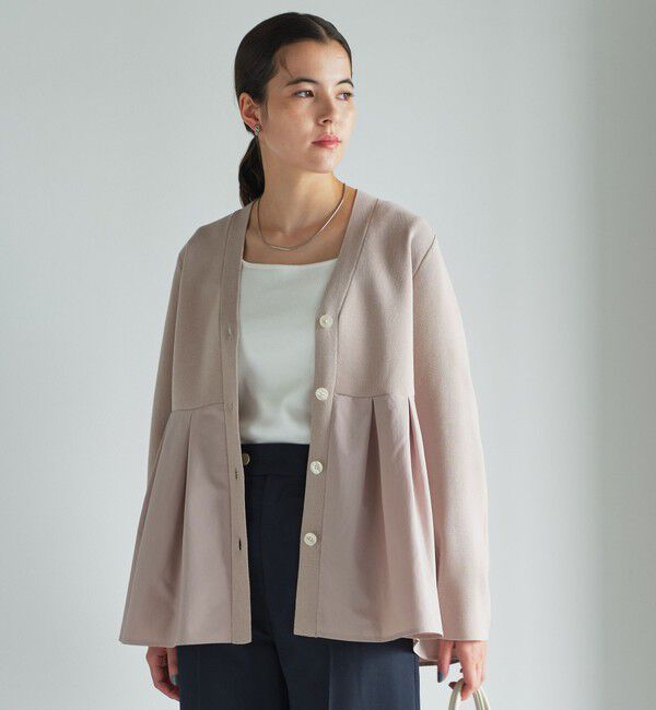 UNITED ARROWS green label relaxing「ドッキング ペプラム Vネック ニット カーディガン -ウォッシャブル-」|カーディガン|BEIGE