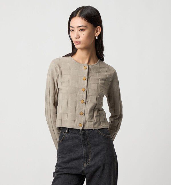 EMMEL REFINES「＜EMMEL REFINES＞EM HW スクエアアミ ＆ ボタン カーディガン」|カーディガン|BEIGE