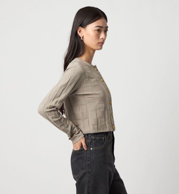 EMMEL REFINES「＜EMMEL REFINES＞EM HW スクエアアミ ＆ ボタン カーディガン」|カーディガン|