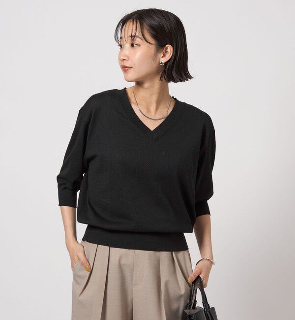 UNITED ARROWS green label relaxing「ブライトフォルム Vネック ニット プルオーバー」|ニット・セーター|BLACK