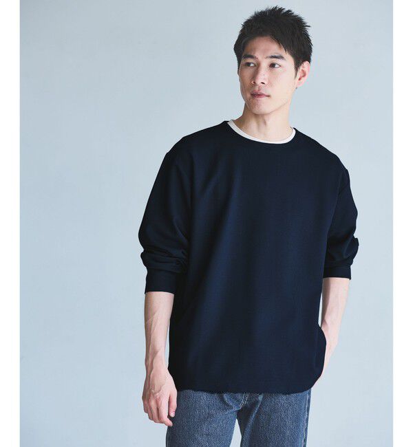 UNITED ARROWS green label relaxing「KIVANC ノーカラー 長袖 Tシャツ -ストレッチ-」|Tシャツ・カットソー|NAVY