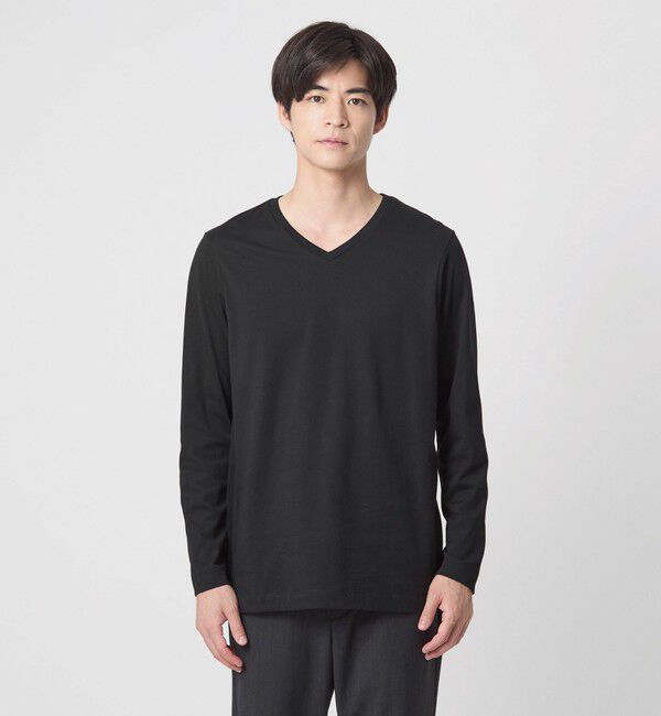UNITED ARROWS green label relaxing「LONG FIBER COTTON クリア Vネック 長袖 Tシャツ」|Tシャツ・カットソー|