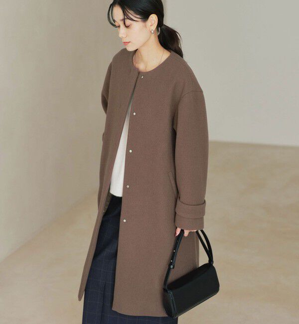 UNITED ARROWS green label relaxing「［size SHORTあり］SENTDALE WOOL セントデールウール ノーカラー コート」|ノーカラーコート|DK.BROWN