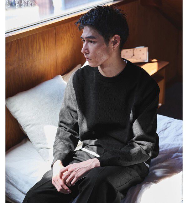 UNITED ARROWS green label relaxing「ポリエステル タック編み クルーネック 長袖 ニット」|ニット・セーター|BLACK