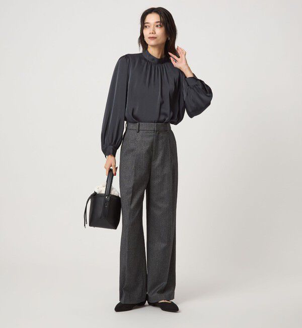 UNITED ARROWS green label relaxing「サテン スタンドネック ギャザー ブラウス」|シャツ・ブラウス|