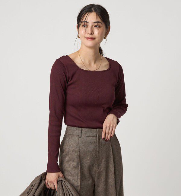 UNITED ARROWS green label relaxing「ブライトリブ スクエアネック ロングスリーブ カットソー 制菌」|Tシャツ・カットソー|WINE