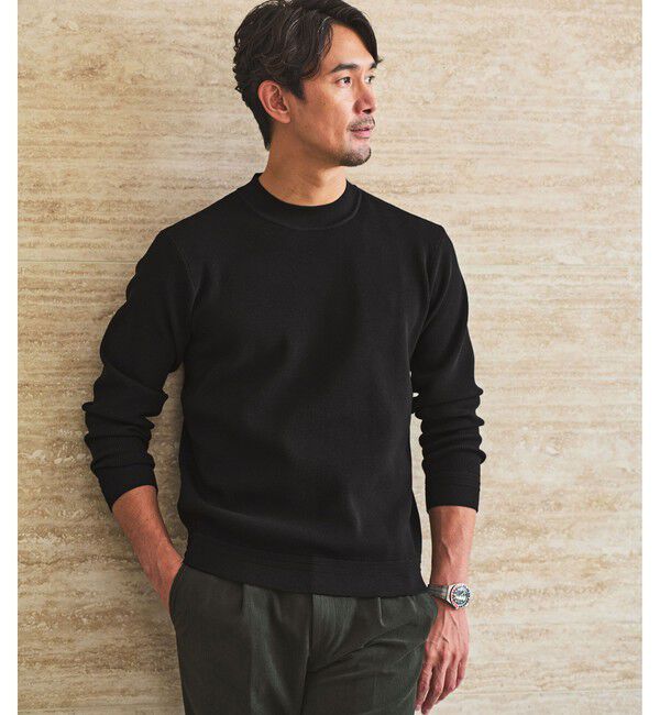 UNITED ARROWS green label relaxing「【WEB限定】JUST fit デイリー アゼ モックネック ニット」|ニット・セーター|BLACK
