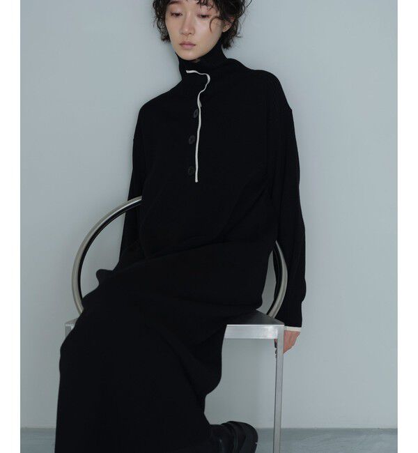 EMMEL REFINES「＜EMMEL REFINES＞EM ハイショクライン タートルニット ワンピース」|ワンピース|BLACK