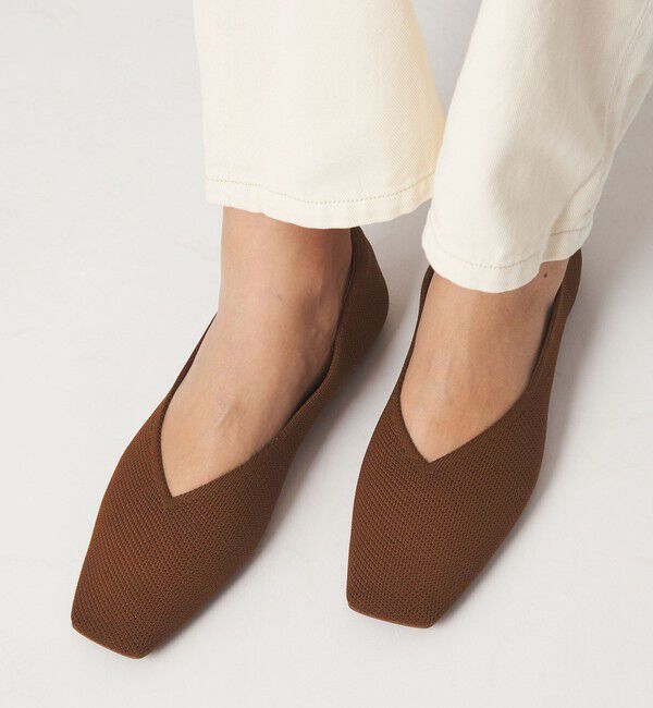 UNITED ARROWS green label relaxing「ウェルネス ニット スクエアVカット シューズ 撥水 ウォッシャブル」|バレエシューズ|MD.BROWN