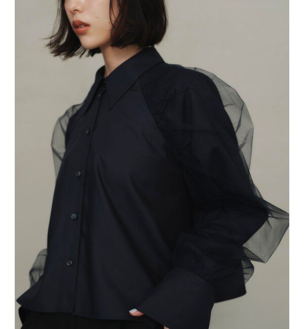 EMMEL REFINES「＜EMMEL REFINES＞EM チュールレイヤー ミニエリ シャツ」|シャツ・ブラウス|NAVY
