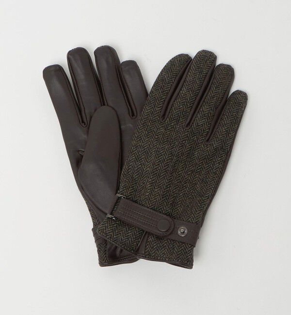 UNITED ARROWS green label relaxing「MOON ムーン ヘリンボーン&times;レザー グローブ -タッチパネル対応-」|手袋|