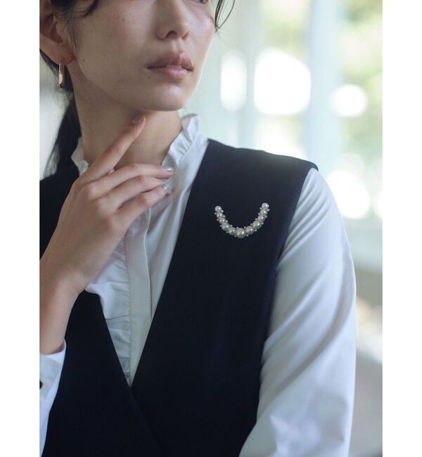 UNITED ARROWS green label relaxing「フェイクパール ラインパヴェ ブローチ」|ブローチ・コサージュ|