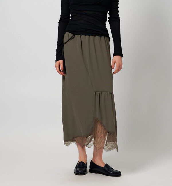 ATTISESSION「＜ATTISESSION＞レース ドッキング ロングスカート」|スカート|DK.GRAY