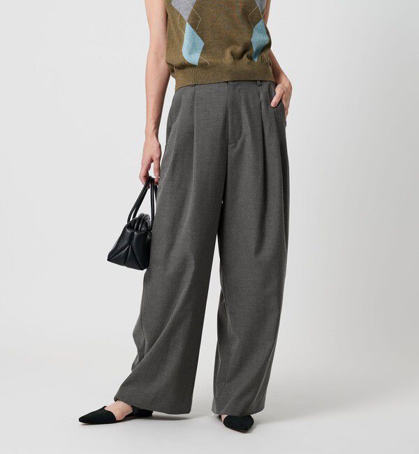 BEAUTY&YOUTH UNITED ARROWS「バックラップ タックワイドパンツ -ウォッシャブル-」|スラックス|MD.GRAY