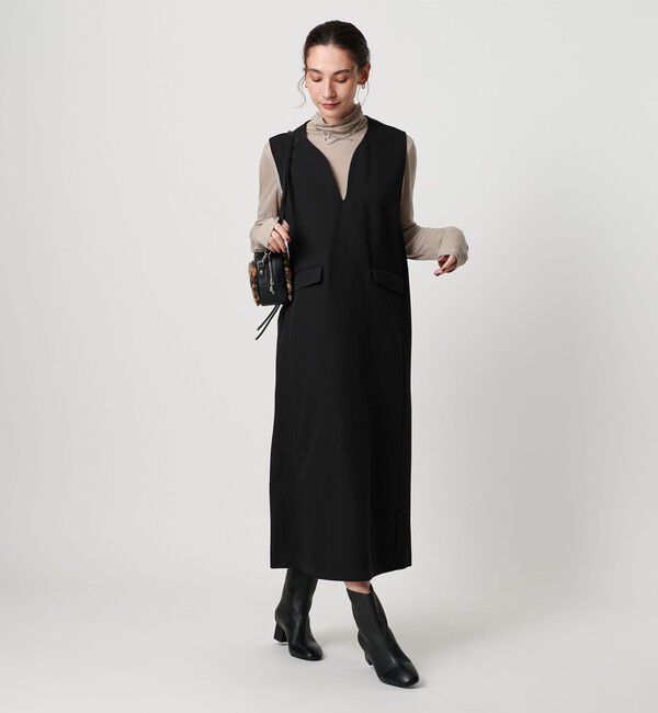 BEAUTY&YOUTH UNITED ARROWS「【WEB限定】ドレープツイル キーネックワンピース ウォッシャブル」|ワンピース|BLACK
