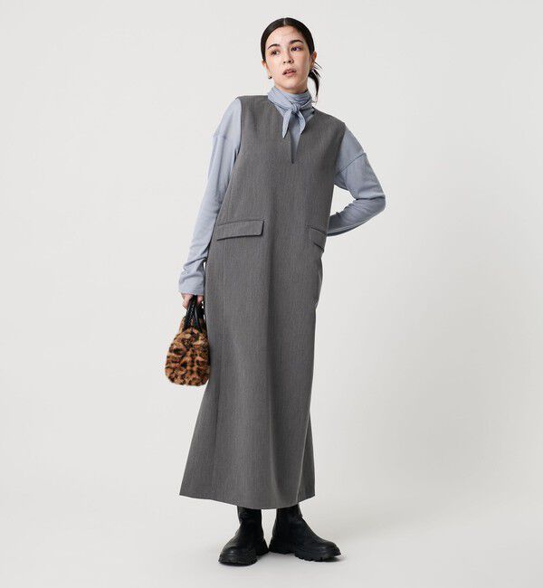 BEAUTY&YOUTH UNITED ARROWS「【WEB限定】ドレープツイル キーネックワンピース ウォッシャブル」|ワンピース|MD.GRAY