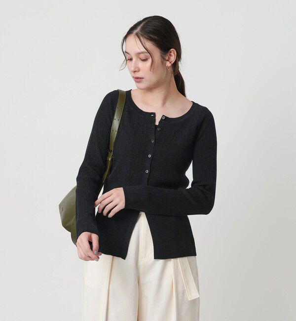 BEAUTY&YOUTH UNITED ARROWS「ポリエステルブレンド メランジリブ カーディガン ウォッシャブル」|カーディガン|DK.GRAY