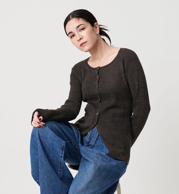 BEAUTY&YOUTH UNITED ARROWS「ポリエステルブレンド メランジリブ カーディガン ウォッシャブル」|カーディガン|DK.BROWN