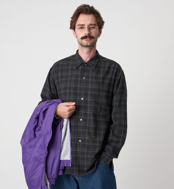 STEVEN ALAN「＜Steven Alan＞ ネル マドラスチェック オープンカラー シャツ BOX」|シャツ・ブラウス|MD.GRAY