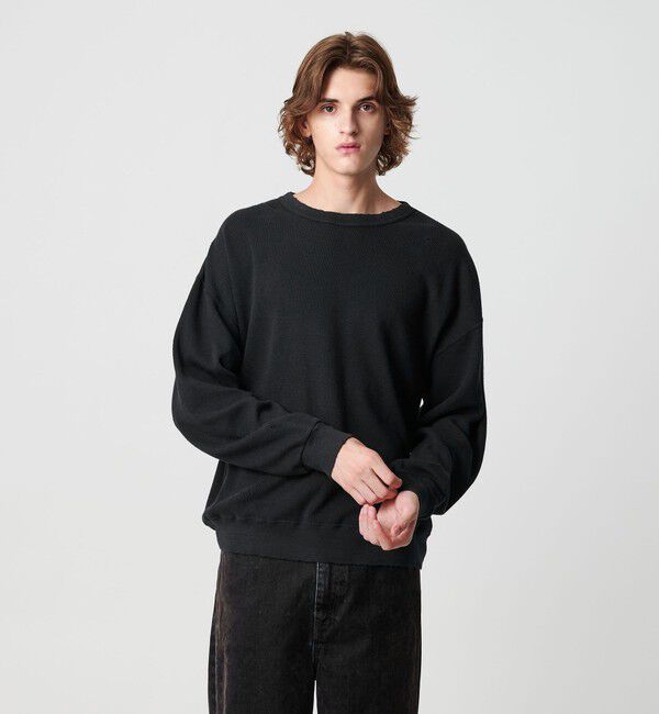 MONKEY TIME「サーマル ディストレスト クルーネック」|Tシャツ・カットソー|BLACK