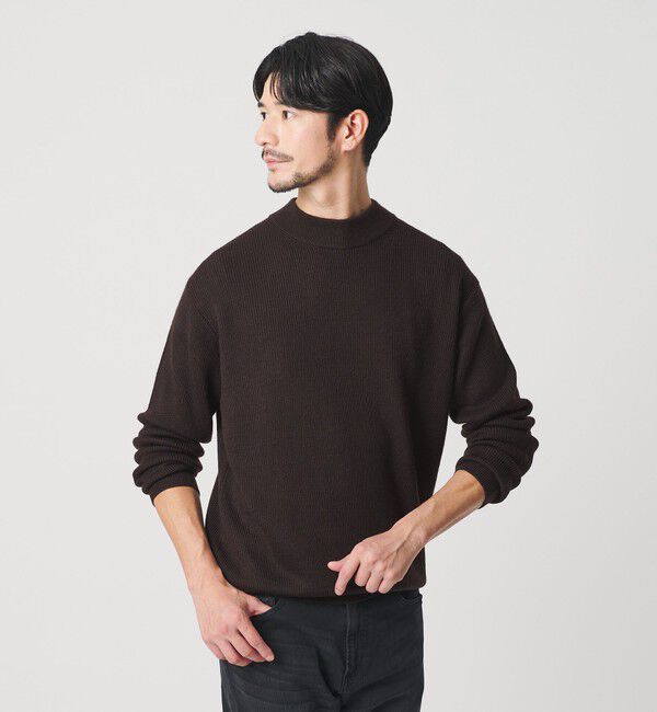 BEAUTY&YOUTH UNITED ARROWS「【WEB限定 WARDROBE SMART】マシーンウォッシャブル ウールミックス アゼ モックネック」|ニット・セーター|DK.BROWN