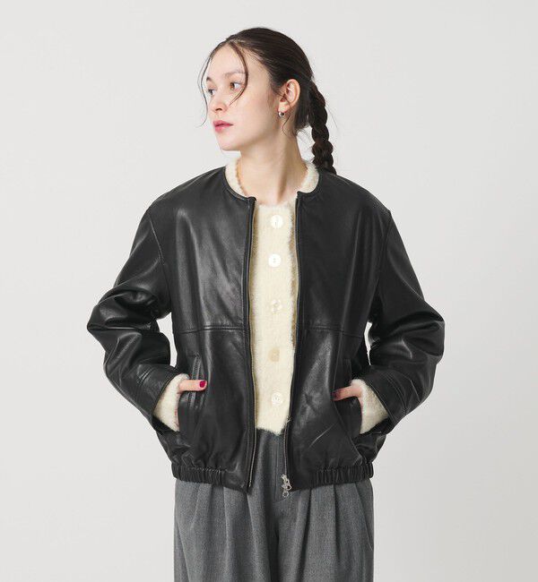 BEAUTY&YOUTH UNITED ARROWS「シープレザー ノーカラージップブルゾン」|その他|BLACK