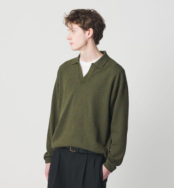 BEAUTY&YOUTH UNITED ARROWS「クリンプ コットン ポロスキッパー ニット」|ニット・セーター|OLIVE