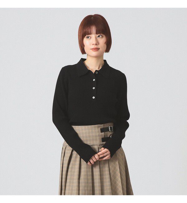 Ray BEAMS 「リブ ニット ポロシャツ」|ニット・セーター|BLACK