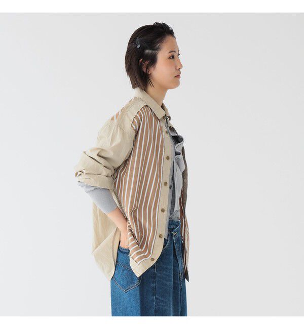 BEAMSBOY「maturely / ストライプ アンド ソリッド カットオフ ロングスリーブ シャツ」|シャツ・ブラウス|