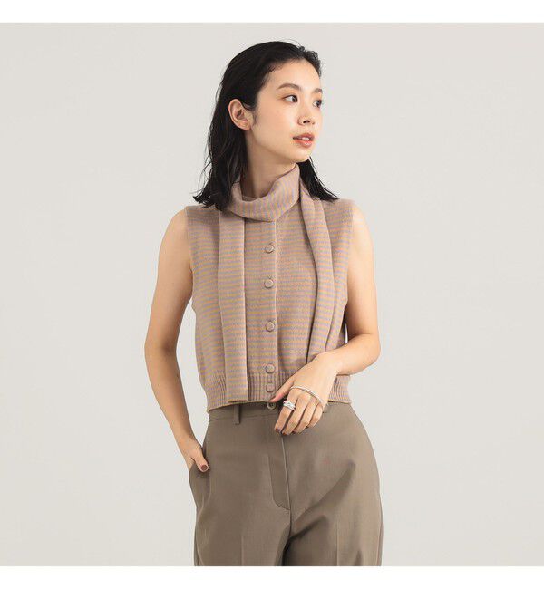 Demi-Luxe BEAMS 「TAN / カシミヤ ストライプ スカーフベスト」|ニット・セーター|