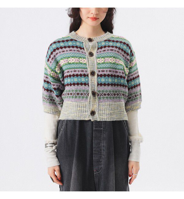 BEAMSBOY「フェアアイル 5分袖 カーディガン」|ベスト・ジレ|