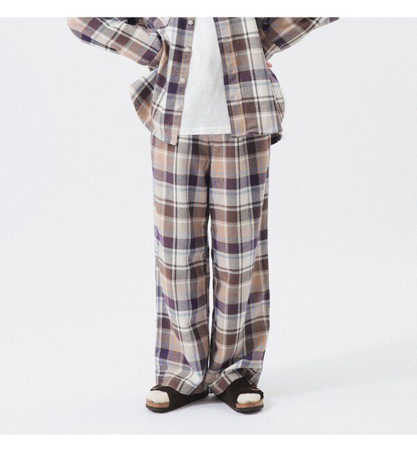 BEAMSBOY「ワーク チェック イージーパンツ」|チノ|IVORY