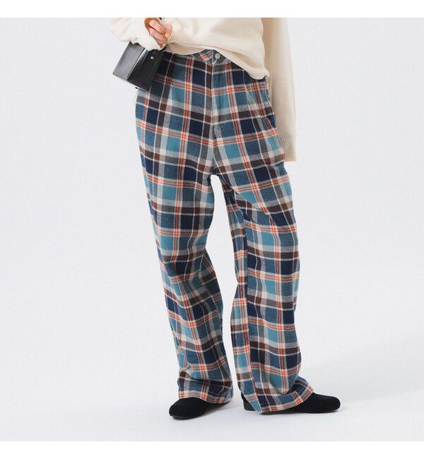 BEAMSBOY「ワーク チェック イージーパンツ」|チノ|BLUE