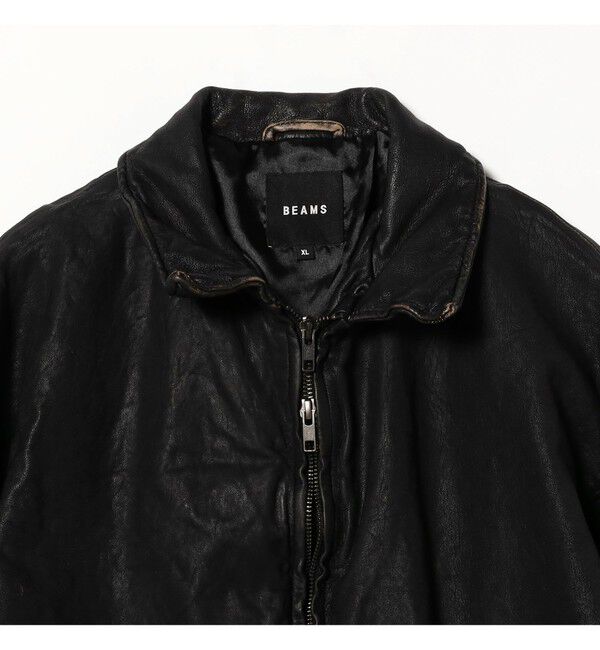 BEAMS「ユーズド加工 レザージップブルゾン」|ブルゾン・スタジャン|