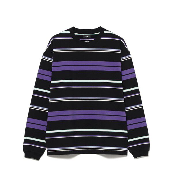 BEAMS「【ワイドフィット】マルチボーダー クルーネック スウェット」|Tシャツ・カットソー|BLACK
