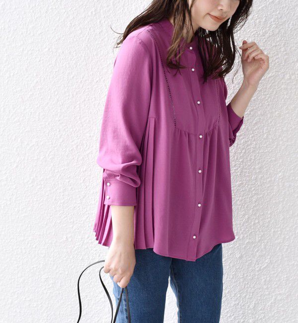 SHIPS for women「《一部追加予約》【WEB限定】〈手洗い可能〉ストレッチ ジョーゼット プリーツ ブラウス」|シャツ・ブラウス|
