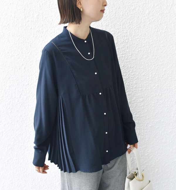 SHIPS for women「《一部追加予約》【WEB限定】〈手洗い可能〉ストレッチ ジョーゼット プリーツ ブラウス」|シャツ・ブラウス|ダークブルー