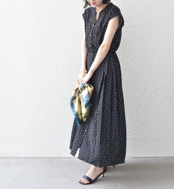 SHIPS for women「【WEB限定】〈洗濯機可能〉ドット 花柄 サイド プリーツ フレンチスリーブ ワンピース」|ワンピース|