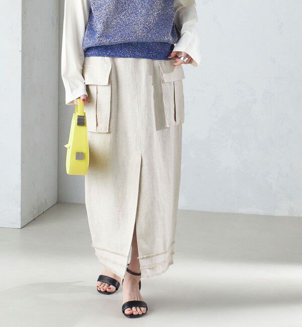 SHIPS for women「〈手洗い可能〉チェック / 無地 サイド ポケット タイト スカート」|スカート|ベージュ