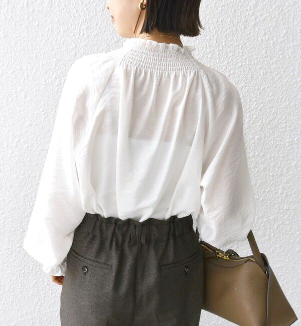 SHIPS for women「〈洗濯機可能〉シャーリング ネック 長袖 ブラウス」|シャツ・ブラウス|
