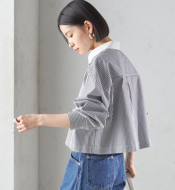 SHIPS for women「〈洗濯機可能〉ピン オックス 刺繍 クロップド シャツ」|シャツ・ブラウス|