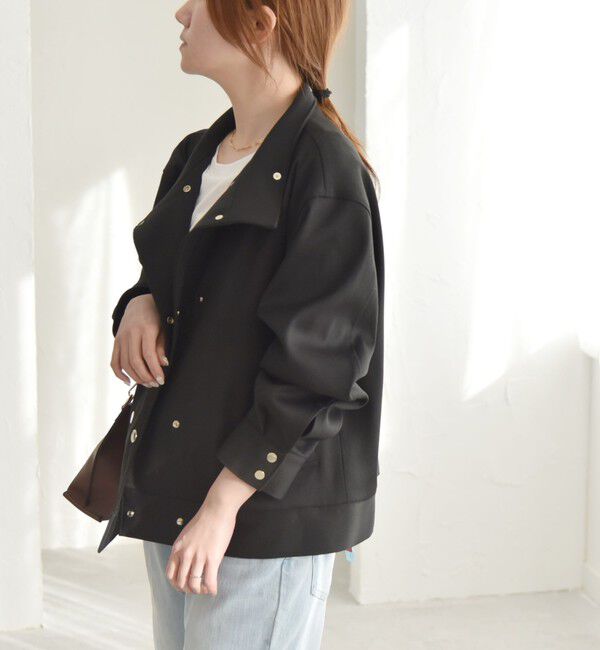 quaranciel「quaranciel: ダブル サテン スタンドカラー ブルゾン コート」|ブルゾン・スタジャン|