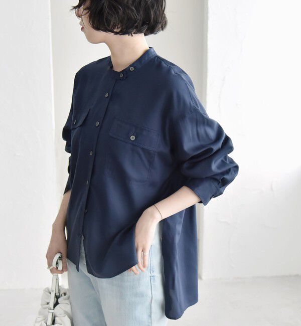 quaranciel「quaranciel:〈手洗い可能〉ドレッシー ワーク ポケット シャツ」|シャツ・ブラウス|ネイビー