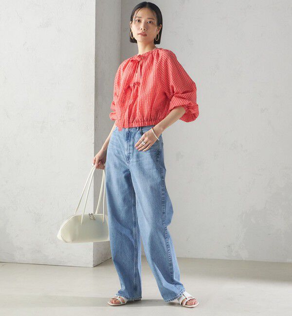 SHIPS for women「〈手洗い可能〉DEVEAUX サッカー チェック リボン ブラウス」|シャツ・ブラウス|