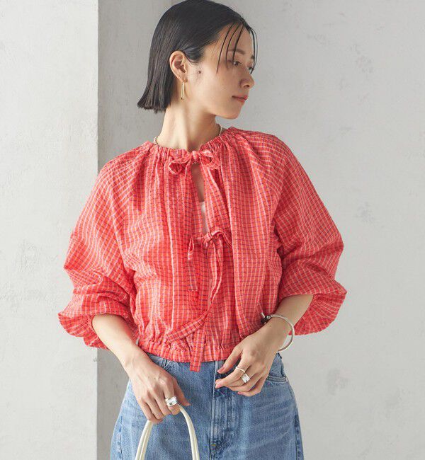 SHIPS for women「〈手洗い可能〉DEVEAUX サッカー チェック リボン ブラウス」|シャツ・ブラウス|